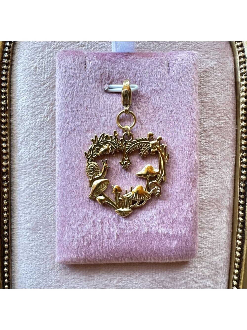 Heart-Shaped Forest Charm w/ Mushrooms & Snail Lobster Claw Clasp - Picture 8 of 14